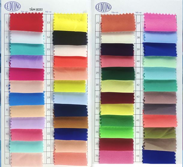 Các màu vải tằm ý - Vải Lê Dương  - Công Ty TNHH Sản Xuất Thương Mại Dệt May Lê Dương